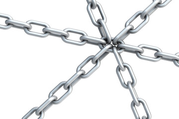 Obraz premium crossing of chains in one point, isolated 3d render