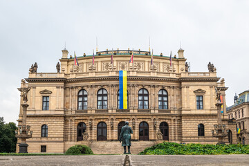 Fototapeta na wymiar Facade of the Rudolfinum building in Prague (ca. 1885), Czech Republic, home of the Czech Philharmonic Orchestra since 1946.