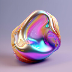 Beautiful 3D iridescent smooth flowing shape with liquid mercury texture, Generative AI