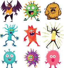 set of cartoon monsters. monster character. vector illustration.