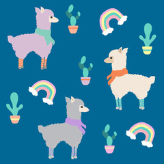 Llama, Cactus, and Rainbow Illustration Art Collection