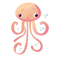 Pattern of cartoon monsters illustration sprite flat style. Happy and funny sea octopus monster swimming and looking . Illustration for children