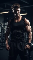 Fototapeta na wymiar A muscular gym man posing for the camera, six pack, model ai, ai generative, illustration