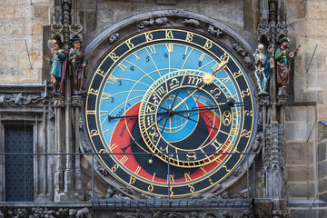Close-up of the medieval Prague astronomical clock (Prague Orloj, 1410) attached to the Old Town Hall in Prague, the capital of the Czech Republic.
