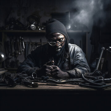 Creating with Confidence Dark male man working with tools Generative Ai image