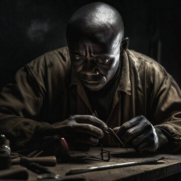 Creating with Confidence Dark male man working with tools Generative Ai image