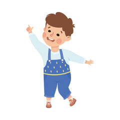 Smiling Boy Character Pointing at Something with His Finger Vector Illustration