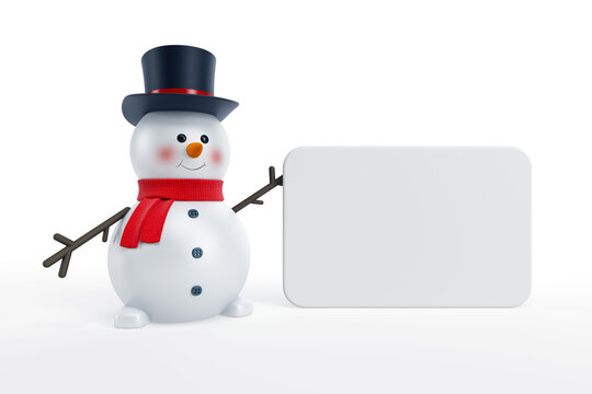 happy snowman with blank poster