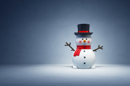 happy snowman in studio, 3d rendering