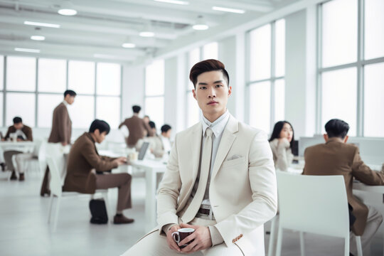 Young asian businessman in a modern white office