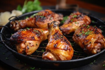 Tasty grilled chicken legs. Ai generative.