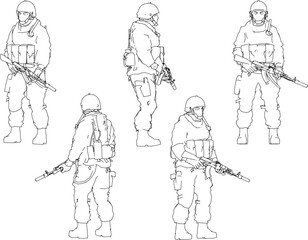 Fototapeta na wymiar Armed combat special forces cartoon illustration vector sketch