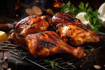 Tasty grilled chicken legs. Ai generative.