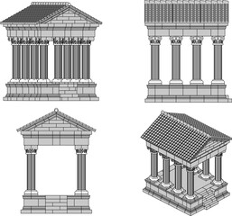 Obraz premium Classical roman greek holy temple cartoon illustration vector sketch