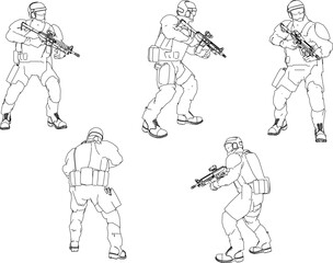 Green armed combat special forces cartoon illustration vector sketch