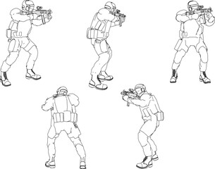 Green armed combat special forces cartoon illustration vector sketch