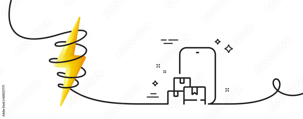 Poster online storage line icon. continuous one line with curl. internet delivery sign. mobile device servi