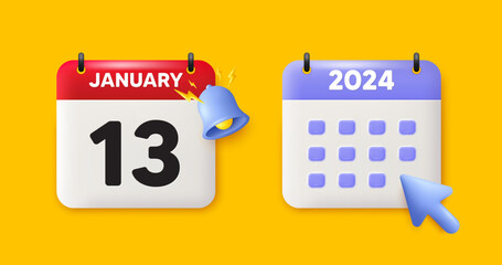 13th day of the month icon. Calendar date 3d icon. Event schedule date. Meeting appointment time. 13th day of January month. Calendar event reminder date. Vector