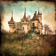 Fototapeta premium Vintage Art Brut Castle Snapshot - generative AI