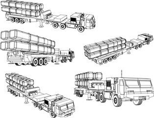 Vector illustration cartoon sketch of missile carrier combat vehicle