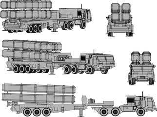 Fototapeta premium Vector illustration cartoon sketch of missile carrier russian combat vehicle