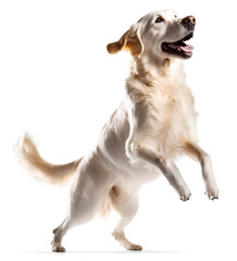 active golden retriever dog, isolated background. Generative Ai.