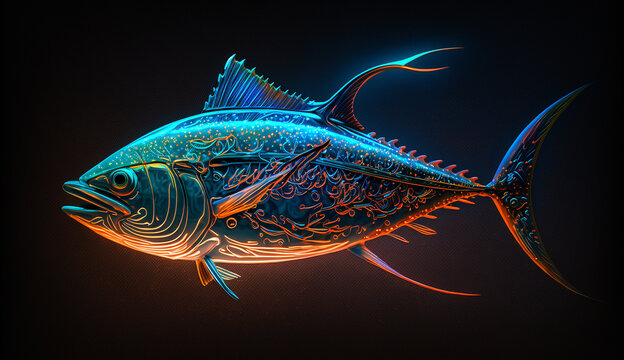 recommend clip art: Tuna fish neon illustration wallpaper image Ai generated art
