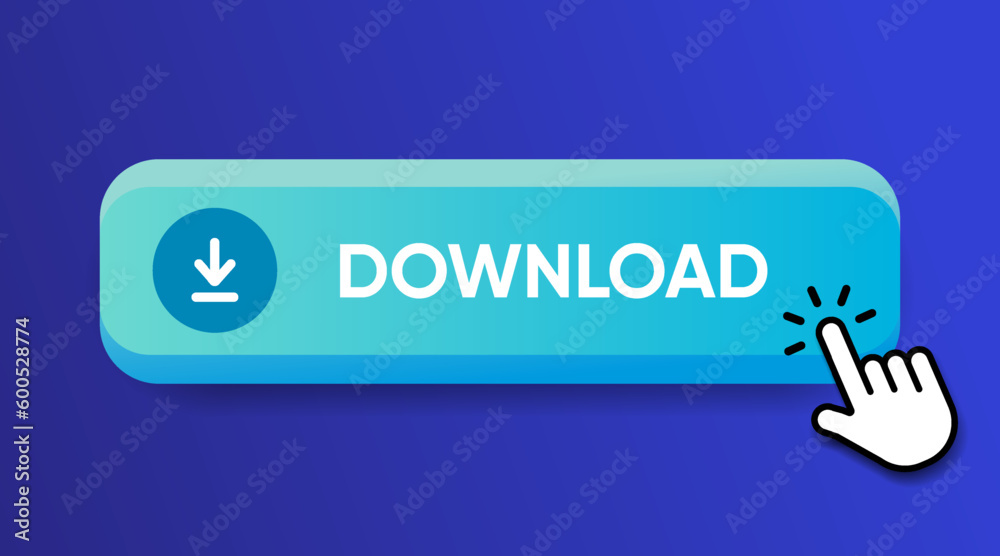 Poster 3D download button icon. Upload icon. Down arrow bottom side symbol. Click here button. Save cloud icon push button for UI UX, website, mobile application.