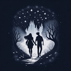 Valentine's day,A silhouette of a couple walking, hi-res,romance,love,generative ai
