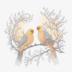 Valentine's day, Two lovebirds,backlit with a soft glow hi-res,romance,love,generative ai