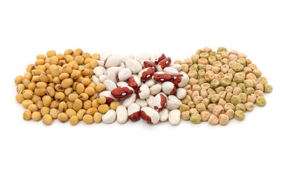 Heaps of peas, beans, soybeans.