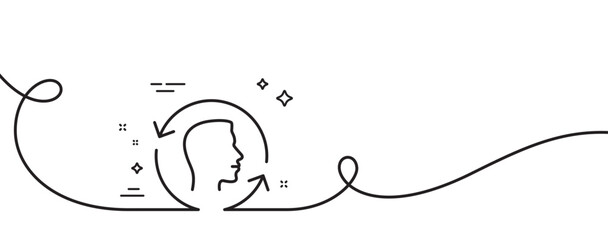 Face scanning repeat line icon. Continuous one line with curl. Face id update sign. Head symbol. Face id single outline ribbon. Loop curve pattern. Vector