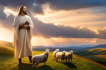 Jesus Christ Illuminating the Path for the Blind Sheep's, concept Ai Art,
