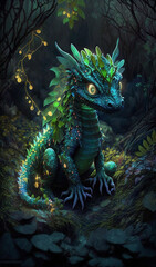 Cute baby dragon forest image Ai generated art