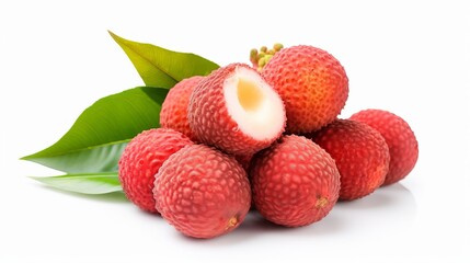 Fresh cut lychees isolated on white background Generative AI