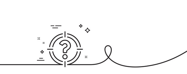 Target with Question mark line icon. Continuous one line with curl. Aim symbol. Help or FAQ sign. Headhunter single outline ribbon. Loop curve pattern. Vector