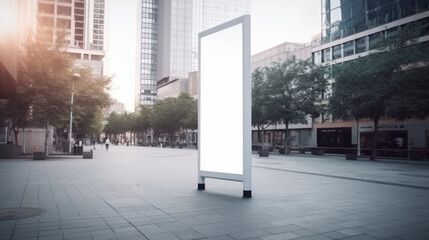 Blank roll up empty banner without alphabet design mockup, background blurred public place