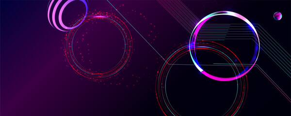 Dark retro futuristic cyberpunk elements abstraction background cosmos synthwave vaporwave retrowave glitch circle with blue and pink glows