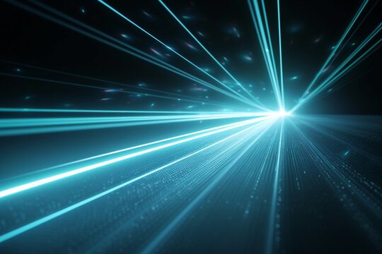 Technology concept. Laser beams and laser technology in dark background with copy space. Generative AI