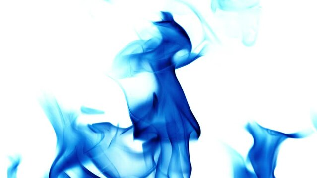 video with blue flame isolated on black background. Fire bright sparks slow motion 