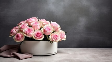 bouquet of pink roses in a white vase
