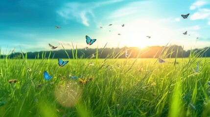 Green meadow with flowers and grass