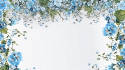 Forget me not blue flowers border decor banner with free copy space on white background