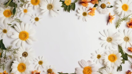 Fototapeta premium Daisy banner background with orchid and decor on the edge