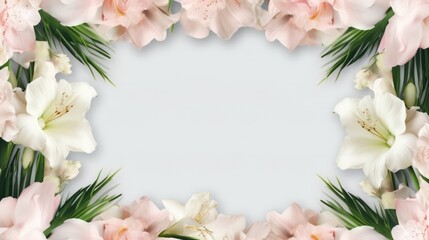 banner background with gladiolus and decor on the edges.