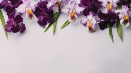 iris banner background with orchid and decor on the edges