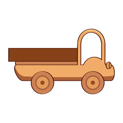 Cute wooden children's retro car, truck transportation toy in cartoon style
