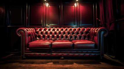 Leather sofa in vintage style luxury interior. Generative Ai