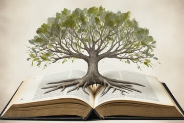 Tree emerging from book