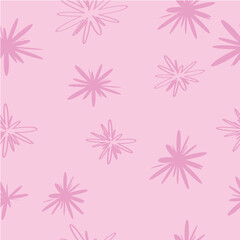 Cute seamless pattern in pink flower drawing. Vector illustration 